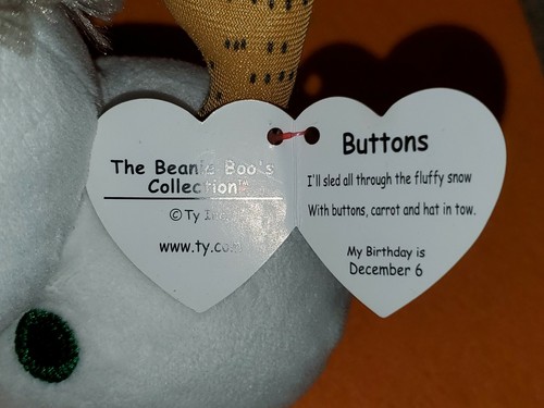 TY BEANIE BOOS BUTTONS WHITE SNOWMAN WITH HAT 6" PLUSH STUFFED ANIMAL WITH TAGS - Picture 6 of 7