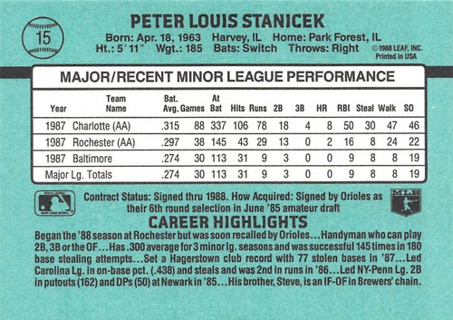 Donruss The Rookies #15 1988 Pete Stanicek Baltimore Orioles - Imagen 2 de 2