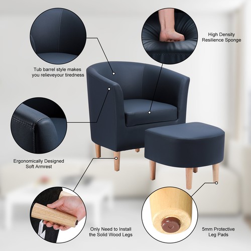 Modern Accent Single Sofa Upholstered Armchair LivingRoom Leisure Chair +Ottoman - Picture 49 of 66