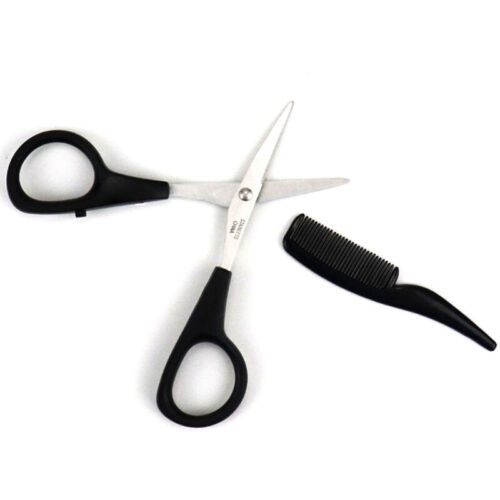 2Pcs Beard Mustache Scissors Comb Nose Hair Trimming Travel Grooming Kit - Picture 5 of 8