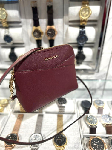 Michael Kors Jet Set Travel Women Leather Medium Dome Crossbody Bag - Oxblood - Picture 5 of 16