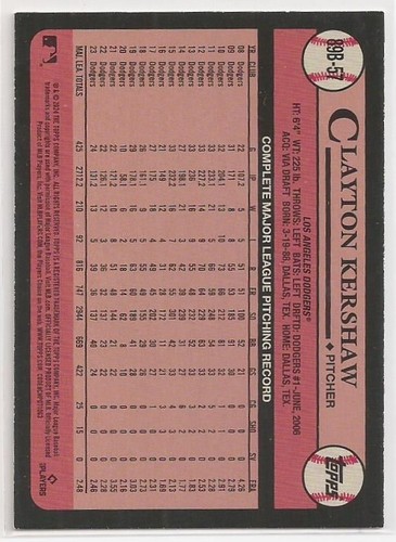 2024 Topps Series 1 - 1989 Topps Baseball Clayton Kershaw #89B-57 - Picture 2 of 2