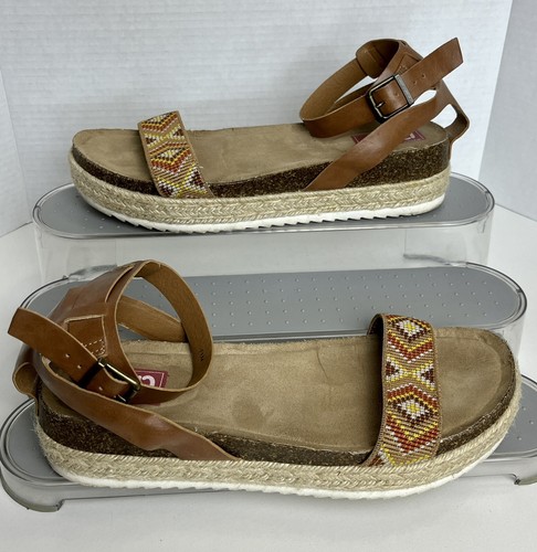 Sandals Size 11 Brown POP Tribal Espadrilles Women’s Casual Fun Shoes - Picture 2 of 7