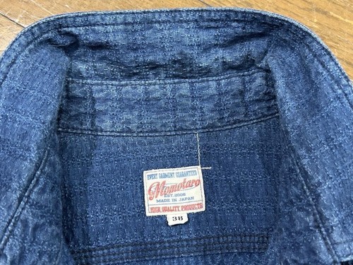 Momotaro Jeans All-over Pattern Indigo Dyed Long Sleeve Shirt Tops Men's Size 38 - Imagen 6 de 7
