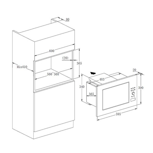 PKM Einbau Mikrowelle mit Grill LED-Display 23L Garraum MW900-23G-IN 900W - Bild 7 von 7