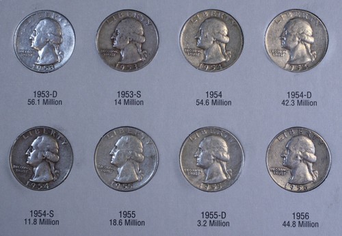 1948-1964 Washington Quarters Harris complete Folder 40 coins 90% Silver WQ76 - Picture 5 of 8