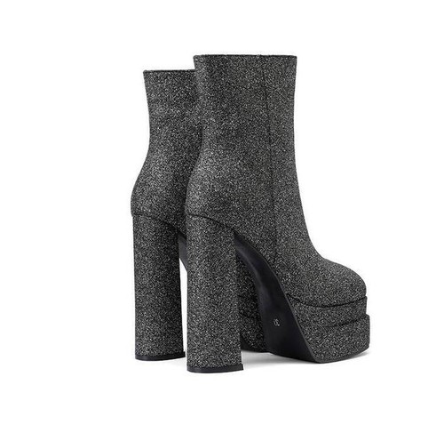 Damen Plateau Mode Stiefel klobiger Absatz Schuhe runde Spitze seitlicher Reißverschluss hoher Absatz - Bild 9 von 14