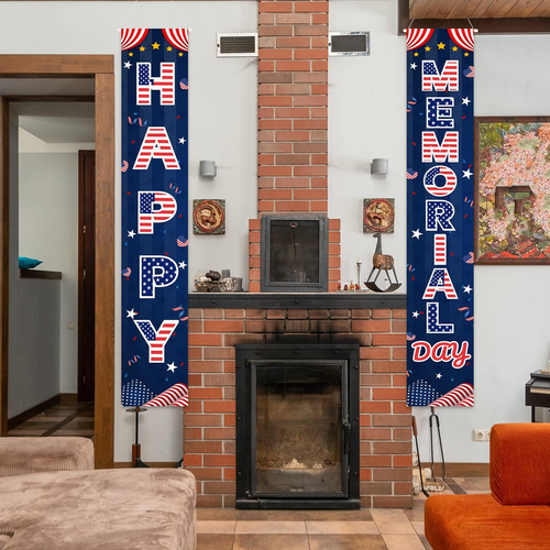 Memorial Day Decorations Door Banner 2Pcs Happy Memorial Day Porch Sign 71X12 In - Picture 4 of 12