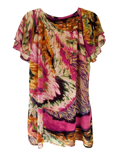 DRESS BARN Womens 14/16 Short Sleeve Sheer Lined Pink Floral Blouse Top A-105 - Bild 2 von 10
