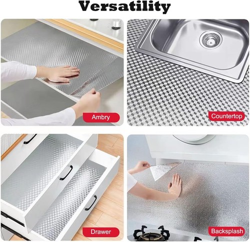 Kitchen Waterproof Oil Proof Aluminum Foil Sticker, Silver Chequer Peel and S... - Picture 7 of 9