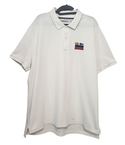 LACOSTE Slim Fit Polo Men Size 3XL White Pique Cotton 3 Stripe Croc Shirt XXXL - Picture 2 of 13