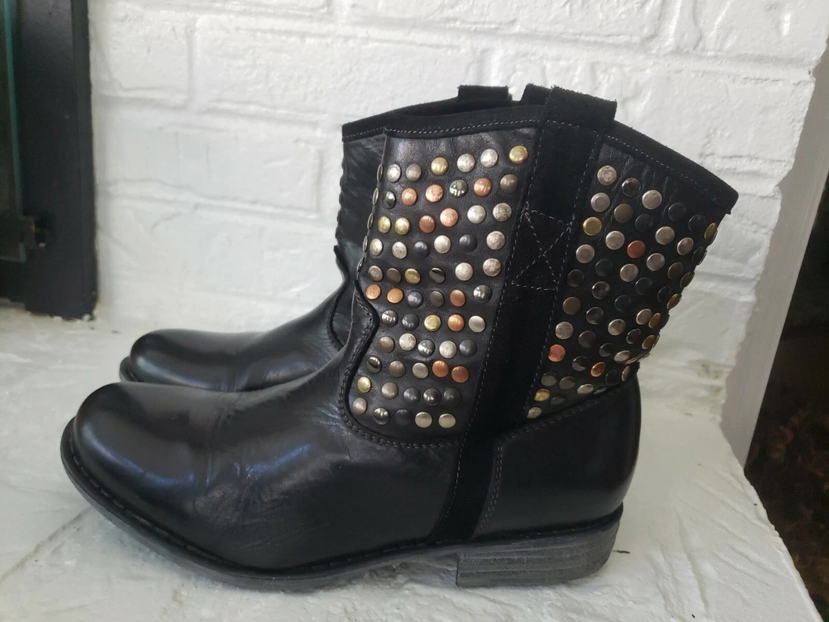 Vtg Eric Michael Women s Black studded Ankle Boot Booties Shoes Sz