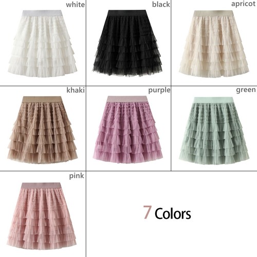 Women Mesh Tulle Skirt Elastic Waist Layered Tiered Dance Party Short Dress - Picture 4 of 24