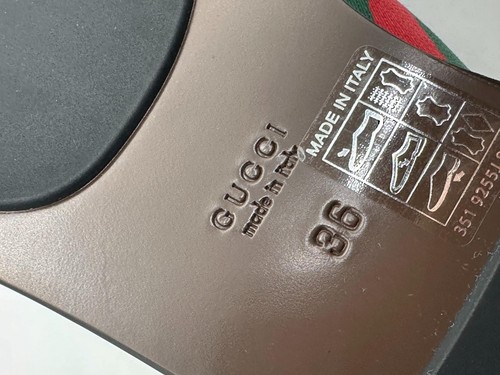 Gucci Kika GG Logo Web Rayas Cuero Tanga Chanclas Planas Sandalias Zapatos $680 - Imagen 13 de 18