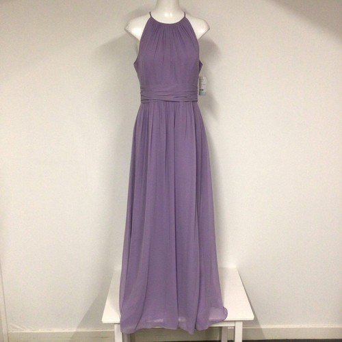 BNWT Dessy Group Lilac Passion Lux Chiffon Halterneck Bridesmaid Dress Size 12