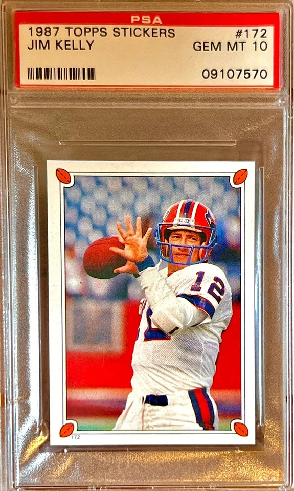 POP 45 PSA 10 RC Jim Kelly 1987 Topps International Rookie Sticker Red Back RARE - Image 3 of 4