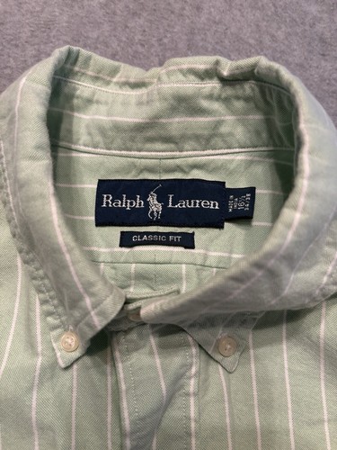 Ralph Lauren Hemd Herren XL Grün Classic Fit Gestreift Fleisch Pony Button Down - Bild 2 von 7