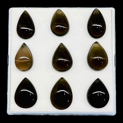 Lotto 9 pezzi pietre preziose sfuse quarzo fumé naturale 22-25,5 mm enorme pera cabochon - Foto 9 di 9