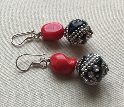 Steampunk Industrial Dangle Earrings Stone Bead Rhinestone Ornate Disco 2" - Picture 10 of 10