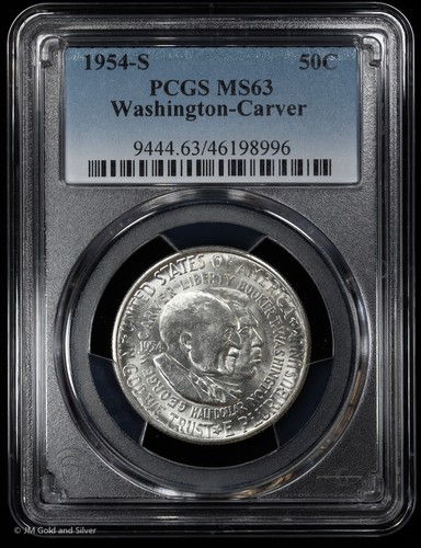1954-S Washington-Carver Commem Half Dollar PCGS MS 63 | White UNC BU - Picture 1 of 4
