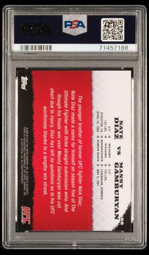 2009 Topps UFC Round 1 Nate Diaz True RC Rookie Card #66 Rare PSA 9 MINT  - Picture 2 of 2