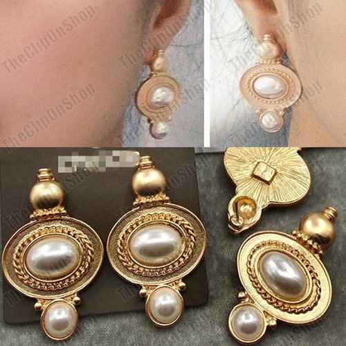 CLIP ON 1,5" große RETRO Perlen OHRRINGE Vintage Stil BALI MATT GOLD MODE Clips - Bild 6 von 7