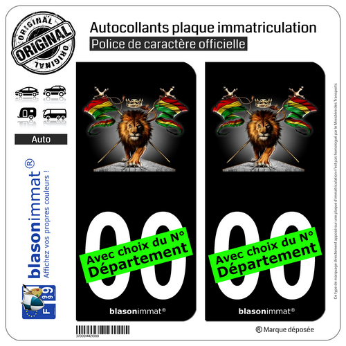 2 Aufkleber Sticker Nummernschild Auto: Lion Reggae Black - Bild 1 von 1