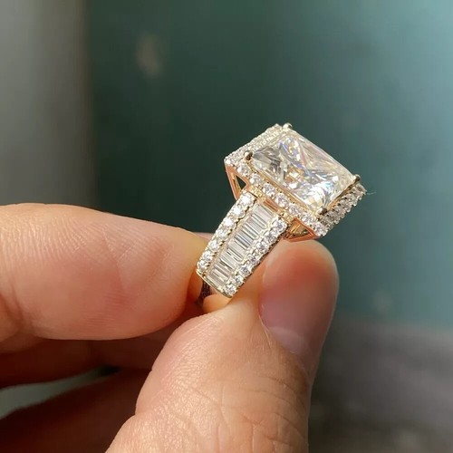 3.00Ct Princess Cut Lab Created Diamond 14K Gold Finish Engagement Bridal Ring - Picture 6 of 10