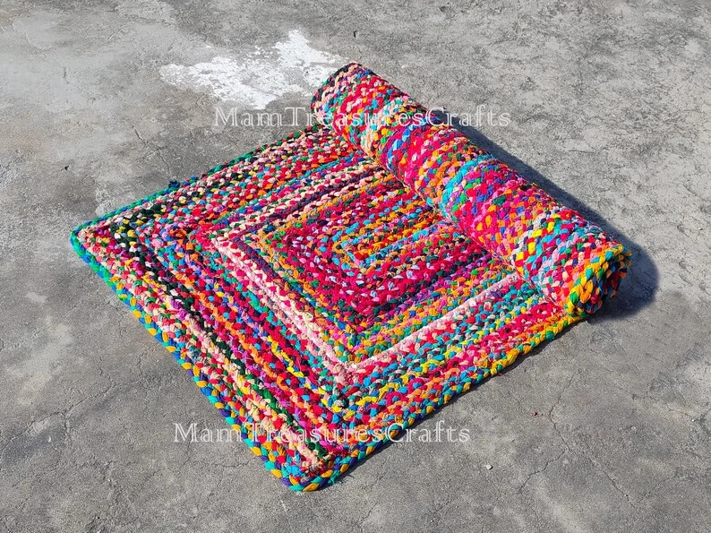 Alfombra Colorida Corredor India Trenzada a Mano Colorida Alfombra de Algodón Corredor Alfombra Hogar Foto 3 de 4