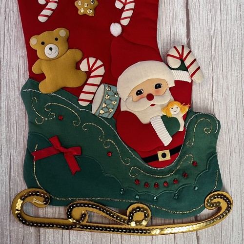 Vtg Bucilla Christmas Stocking Santas Surprises COMPLETED Appliqué Kit 82729 - Picture 7 of 14