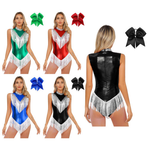 Womens Bodysuit Sequins Dress Samba Leotard Rumba Performance Metallic Costume - Afbeelding 1 van 46