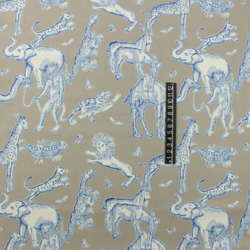DURALEE LANGDON AZURE BLUE GRAY ELEPHANT CAMEL EXCLUSIVE FABRIC BY YARD 54"W - Picture 3 of 9