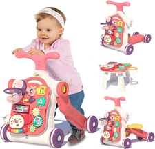 5-in-1 Walker for Baby - Push Walker Activity Center Toy for 6-12 Months (PINK)