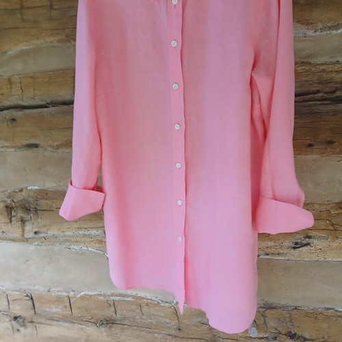 Talbots Women's Boyfriend Shirt Long Cuffed Sleeves Linen Peach Pink Size Large - Picture 3 of 11