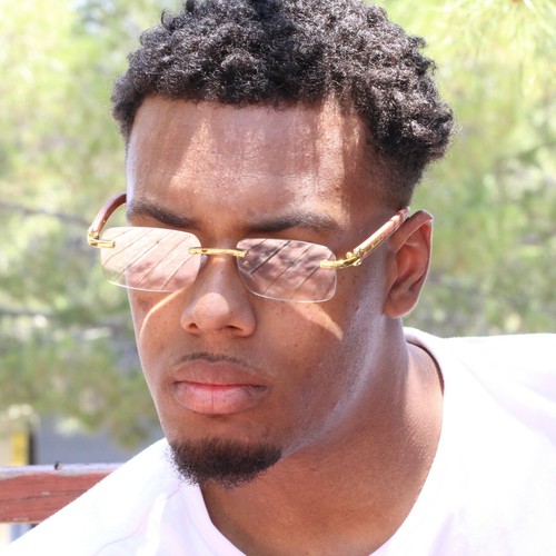 Retro Wood Buffs Vintage Style 90s Gangster Rimless Clear Lens Square EyeGlasses - Picture 6 of 49