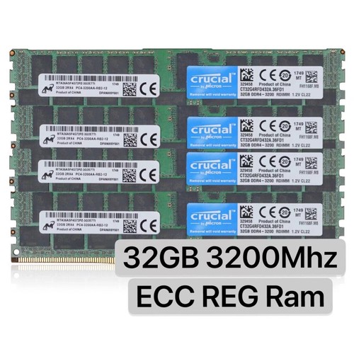 Crucial 128GB 4X32GB DDR4 3200MHz PC4-25600 ECC Registered Memory CT32G4RFD432A - Picture 1 of 1