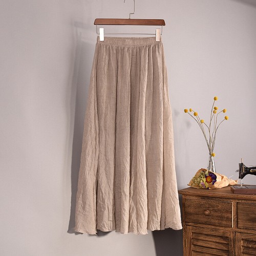 Abito donna maxi gonna cotone lino donna plissettato lungo spiaggia boho vita alta - Foto 24 di 25