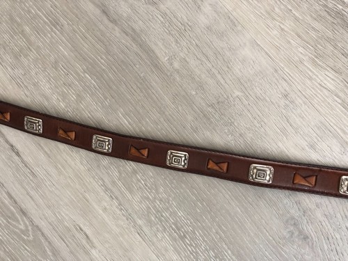 Fossil Womens Brown Leather Silver Studs Western Buckle Waist Belt 41-in Long - Picture 2 of 6