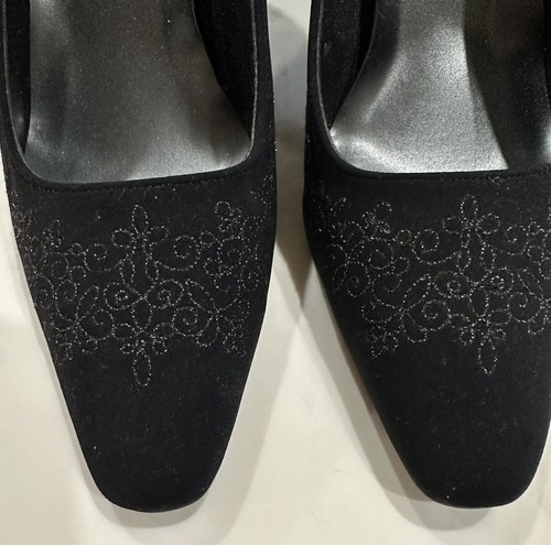 Vintage St Michael Black Fabric Evening Heels Shoes Size 5.5 - Picture 3 of 18
