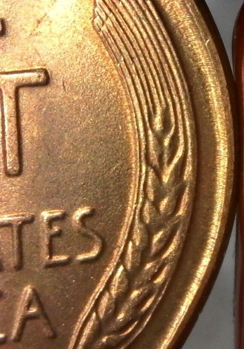 Struck Thru Grease Reverse Wheat Stalk Smooth 1954 S Lincoln Cent Penny BU Red - Picture 2 of 5