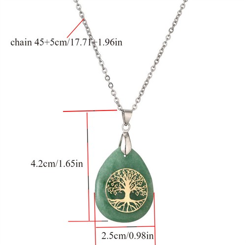 Collar de cadena colgante de piedra natural diseño gota de agua árbol de la suerte 1 pieza - Imagen 3 de 21