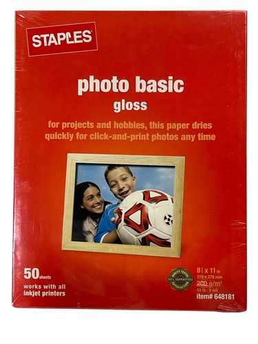 STAPLES Paper Photo Basic Gloss 8.5 X 11 in 50 Sheet Pack BNS - Picture 1 of 4