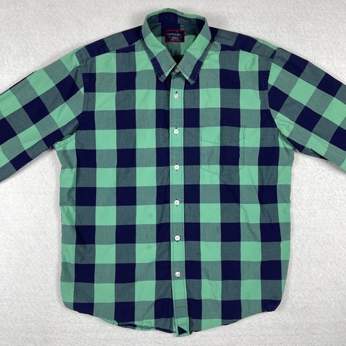 Untuckit Shirt Mens Medium Green Blue Plaid Casual Preppy Workwear Travel Office - Picture 10 of 12