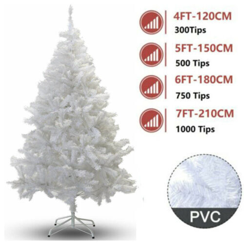 4/5/6/7FT Artificial Christmas Tree Bushy White Xmas Home Decor & Metal Stand - Picture 1 of 20