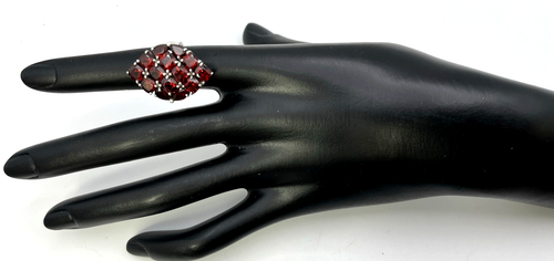 UPSCALE Real RED GARNET CLUSTER RING Sterling Silver 925 sz 5.5 STATEMENT Chunky