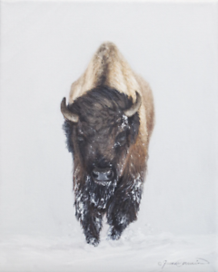 Western-Winter-Bison-Painting-Wildlife-Art-Home-Decor-Original-Oil-Painting