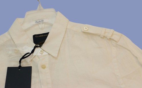 CLASS Roberto Cavalli Regular Fit 100% Flax Men's Shirt US Size 44 White New - Picture 3 of 13