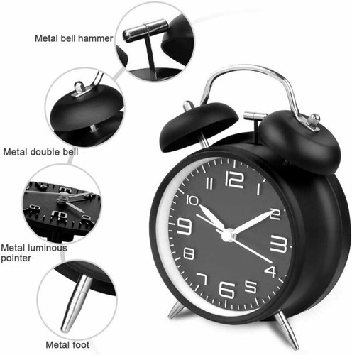 Extra Bell Backlight Loud Clock Vintage Alarm Twin Bedroom Battery Analogy Retro - Picture 6 of 22