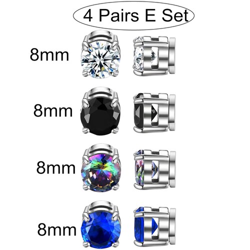 3/4Pairs Stainless Steel Magnetic Stud Earrings Square CZ Cut Non-Piercing - Picture 6 of 47