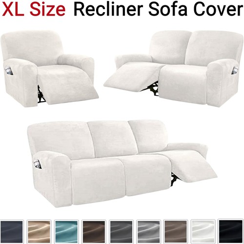 Extra-large Recliner Chair Sofa Cover 1/2/3/4 XL Size Velvet Arm Sofa Slipcover - Picture 20 of 23